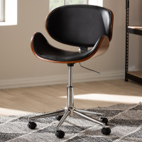 Baxton Studio T-4810-Walnut/Black Ambrosio Modern and Contemporary Black Faux Leather Upholstered Chrome-Finished Metal Adjustable Swivel Office Chair
